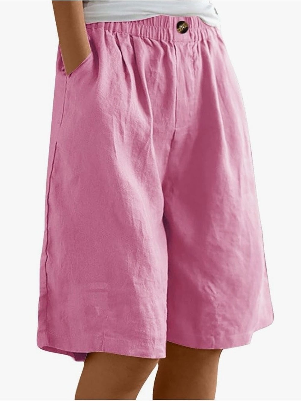 Women’s Pink Relaxed Linen-Blend Shorts